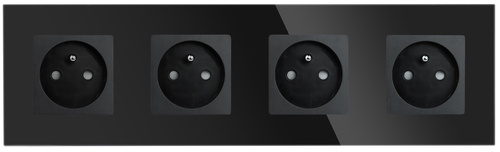 SC80-4 | Set of quadruple frame + 4x 230V earthed plug socket | Tempered glass | Black