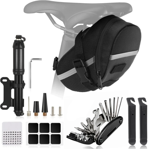 Fahrrad-Werkzeugset | Multifunktionales Reparaturset mit Werkzeugen und Flickzeug in praktischer Tasche | Modell ZUHE-AIO