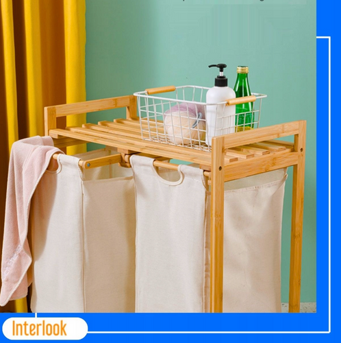 NZ-2BS-Bambou | Panier à linge double avec armoire | Bambou