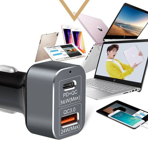 KP-2UC-Fekete | Autós töltő gyorstöltéssel Power Delivery 3.0 és Quick Charge 3.0 | 60W