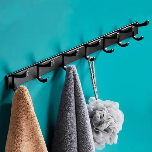 Wandgarderobe mit verschiebbaren Haken | Metall-Kleider- oder Handtuchhalter | QH-8G-grau