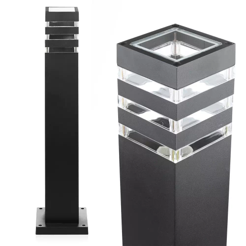 LLS-60CM | Standing garden lamp, aluminum square post, black matt 60cm | 230V power supply, E27 socket