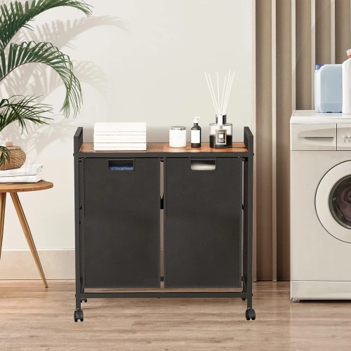 MZ-B20-ZWART | Wasmand met plank | Wasmand met twee vakken | Wasmand met wielen