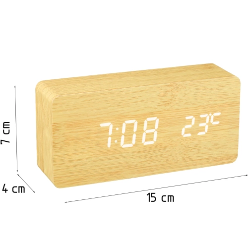 Digitalt træur med LED display og termometer | Vækkeur med 3 alarmer | SXM-016