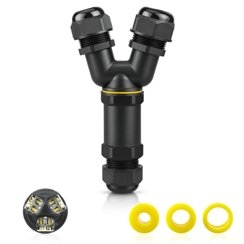 Vandtæt kabelmuffe IP68 | Y-forgrenet stik 2×3-polet 450 V 32 A til kabler 4–14 mm | M685-YA