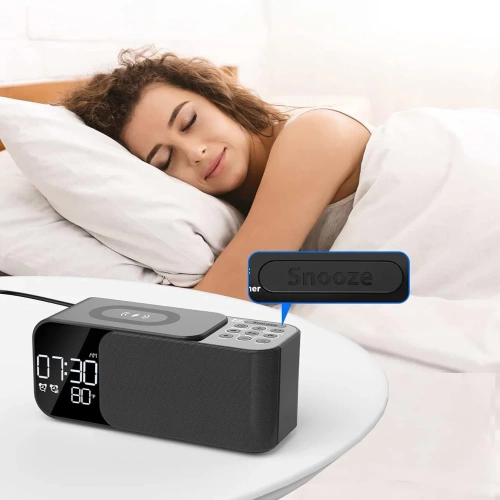WD-500-BK | FM rádio s budíkom a bezdrôtovou nabíjačkou | Multifunkčný budík s Bluetooth