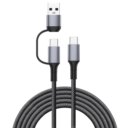 Cabo 2 em 1 USB-C + USB-A para USB-C 100 W PD 1 m | cabo com revestimento em nylon e carregamento rápido | C13-1M-100W