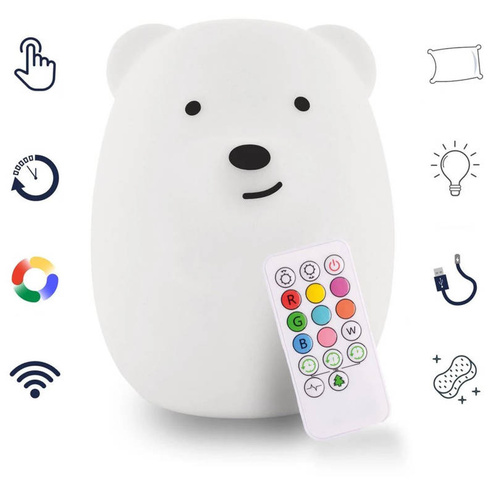 NL-04 | Silicone RGB LED lamp for children Teddy bear Misiek Bear LED | IR remote