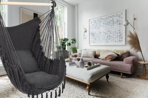 ZY-V004 | Hanging chair, brazilian chair, hammock, swing | two pillows, wooden headband | up to 120 kg | graphite