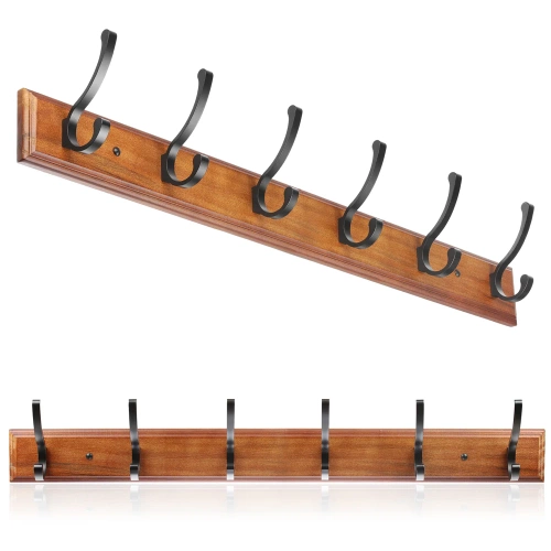 HG-60CM-HOUT | Houten hanger voor jassen, kleding | Wandhanger voor in de hal | Hanger met 12 haken