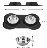 Doppelnäpfe für Haustiere | Set aus 2 Edelstahlnäpfen mit rutschfester Silikonunterlage | SBL-292-BLACK