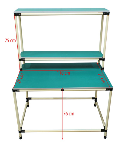 Mesa de embalaje de almacén | encimera + 2 estantes