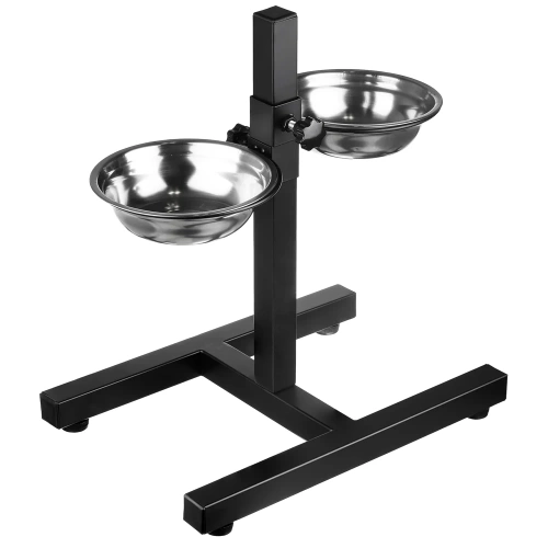 LDB-2ML-BLACK | Double bowl for food and water | Bowls on an adjustable stand for a dog or cat