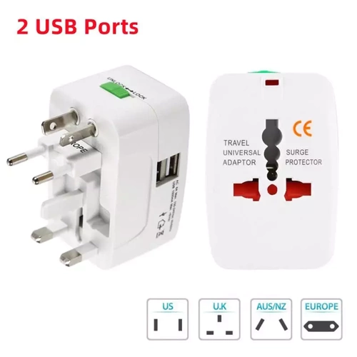 AD-T202 | Adattatore da viaggio multifunzionale, adattatore di rete con caricabatterie con due porte USB | UE/USA/CN/UK/AUS
