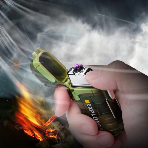 JL-F12-Verde | Isqueiro de plasma | Isqueiro à prova d'água de sobrevivência | Isqueiro carregado via USB