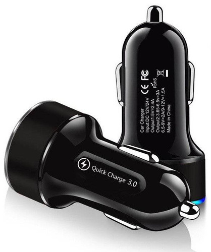 CA-003 | Carregador de carro rápido 2x USB com display LED | Carga Rápida 3.0 | Medidor de voltagem