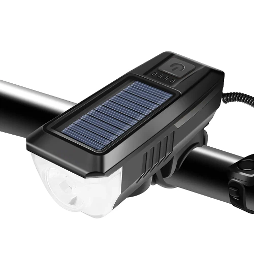 Luz solar para bicicleta com LED potente de 350 lm, buzina de 120 dB e carregamento USB/solar | Luzes para bicicleta com buzina | QX-LY-17