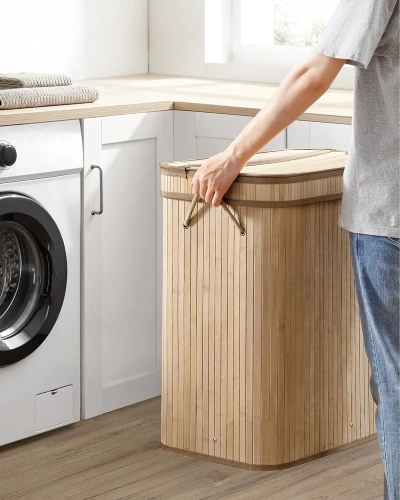 RYL-100L-LIBR | Wooden, natural laundry basket | Bamboo toy box | Wooden clothes basket | Two-compartment laundry basket for the bathroom