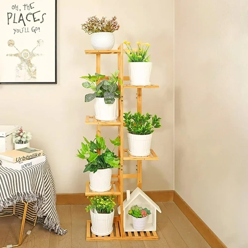 MHJ-S06 | Puesto de flores de bambú, estante para flores | 7 estantes, 103 cm