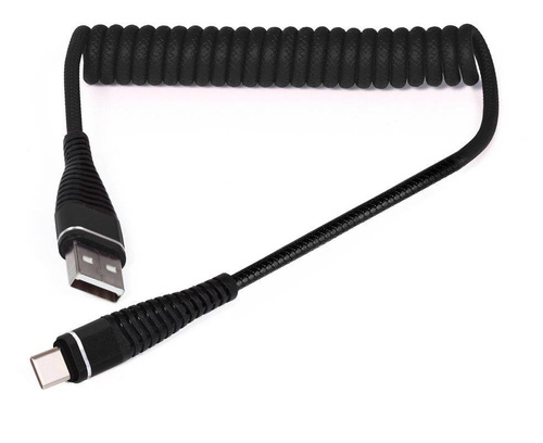 AM32 | Type-C 1M | Spiral USB-kabel til opladning af din telefon | Quick Charge 3.0 2.4A