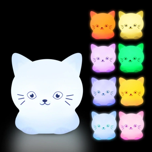 Luce notturna a LED in silicone a forma di gattino | Lampada portatile per bambini con 9 colori di luce | Lampada ricaricabile tramite USB | JL-228