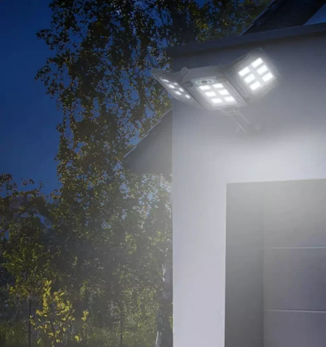 LD-W786 | Záhradné LED solárne svietidlo s pohybovým a súmrakovým senzorom IP65 | 3 nastaviteľné panely | 360 COB LED | IR diaľkové ovládanie