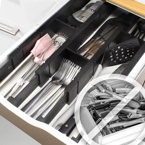 Organizzatore per cassetti per mobili | Separatore per cassetti regolabile | Separatore in bambù con 9 divisori | Modello KBT-B615