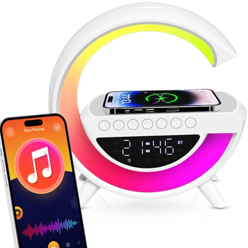 BT3401| Alarm clock with wireless charger | Clock with Bluetooth speaker