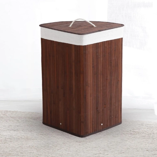 AYL-60L-DABR | Panier à linge marron | Conteneur de jouets en bambou | Panier à linge en bois | Panier à linge à un compartiment pour la salle de bain | Panier d'angle