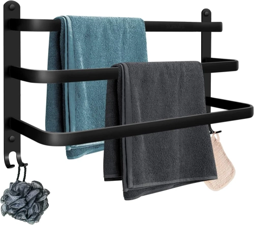 MJR-50CM-3-NOIR | Porte-serviettes | Support mural de salle de bain | Barre de salle de bain 