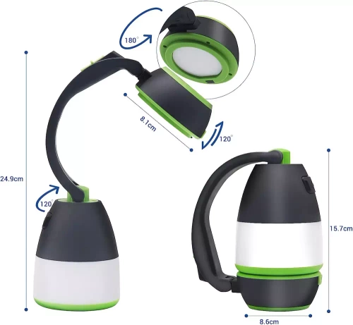 HWL-005 | Többfunkciós LED-es kempinglámpa, turistalámpa védőcső funkcióval | 3 világítási mód, 1500 mAh