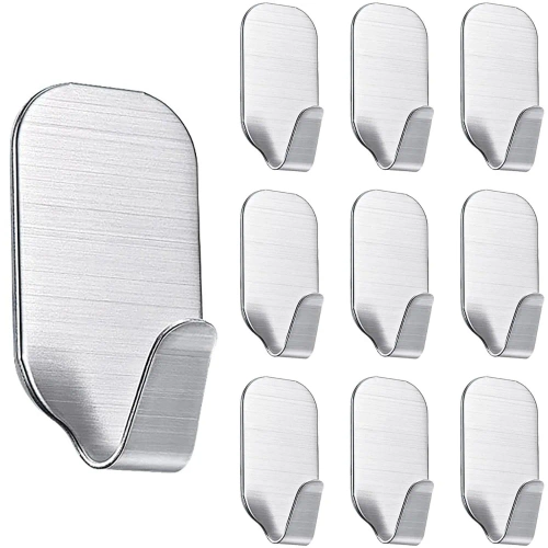  BXV-10PCS-СРЕБРИСТ | Кука за мебели | Стоманена дръжка за баня | Самозалепваща кукичка за кърпи, кърпи, кухненски принадлежности