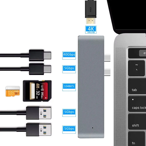 HUB | USB-C to 2x USB-A + 2x USB-C + SD + TF + HDMI cards | adapter, splitter type C 7in1