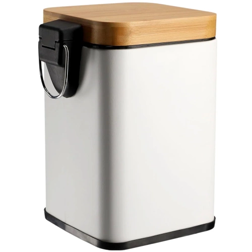 GY-TF5L | Bathroom waste bin | square, bamboo cover, pedal | 5 liters, white