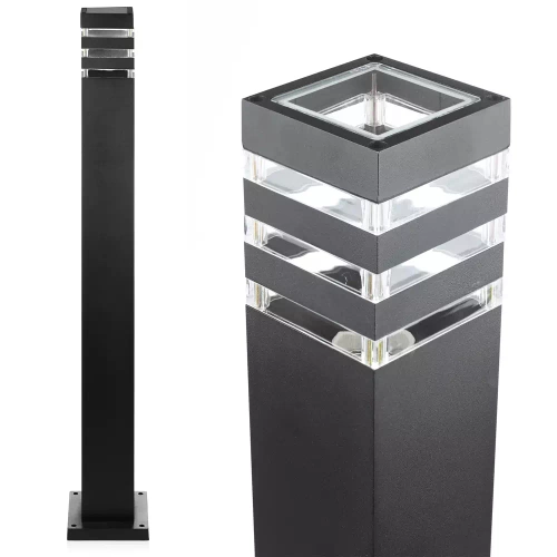 LLS-90CM | Standing garden lamp, aluminum square post, black mat 90cm | 230V power supply, E27 socket