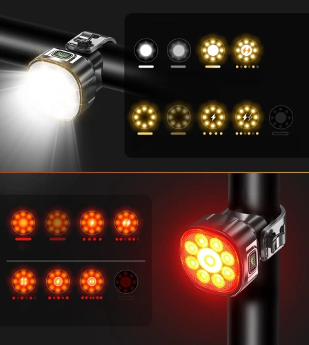 Set di luci per bici a LED USB-C IP65 | Luci per bicicletta anteriori + posteriori | 15 modalità di illuminazione | 05BR0013
