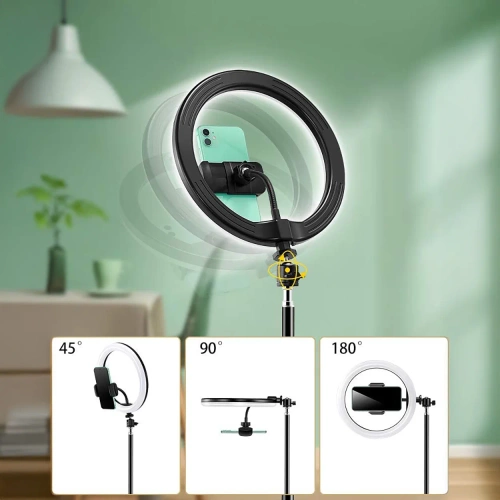 26 cm LED-ringlys med 210 cm stativ | makeup-, streaming- og optagesæt med telefonholder |