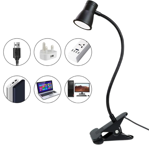 FH-08-5W-BK | Candeeiro de secretária com encaixe | Lâmpada de leitura flexível | Lâmpada noturna com capacidade de mudar de cor | Luz LED USB