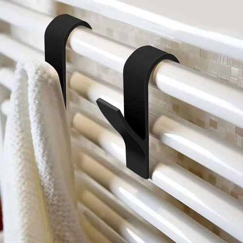 PG-Y03-ZWART | Badkamerhaak voor handdoek | Handgreep gemonteerd op een radiator, radiator | Set haken