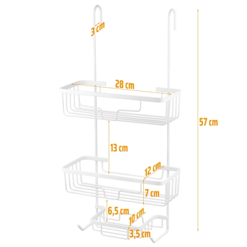 MJ2568-WHITE | Metal bathroom shelf | White shower shelf on the cabin window