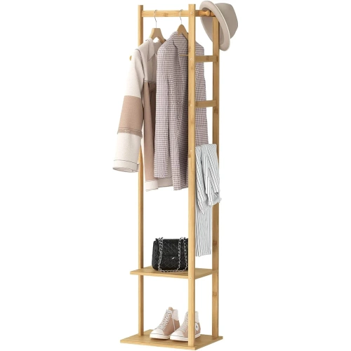 BYY-505-YW | Clothes rack with shelves | light bamboo