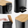 Abfalleimer für Badezimmer | rechteckig, Bambusdeckel, Pedal, 5 l | schwarz | GY-TC5L