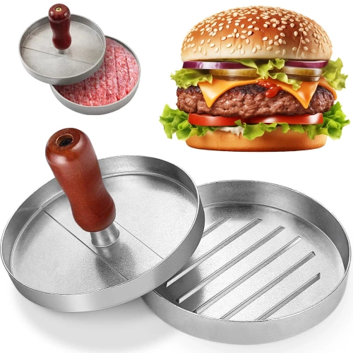 HM-S117-PLATA | Molde para hamburguesas | Prensa de carne | Una forma para preparar carne para la parrilla. 