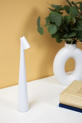 HMS-355-WHITE | Stolná lampa 33,5cm | Bezdrôtová nočná lampa so vstavanou batériou | Lampa s dotykovým ovládaním