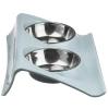  JDW-024-BLAUW | Een set voerbakken voor een hond of kat | Dubbele metalen kommen met standaard | Stalen kommen voor voedsel en water 