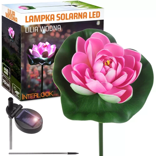 FLD-39-ROSE | Lampe solaire de jardin à LED Nénuphar, Lotus | 70 cm, 600 mAh