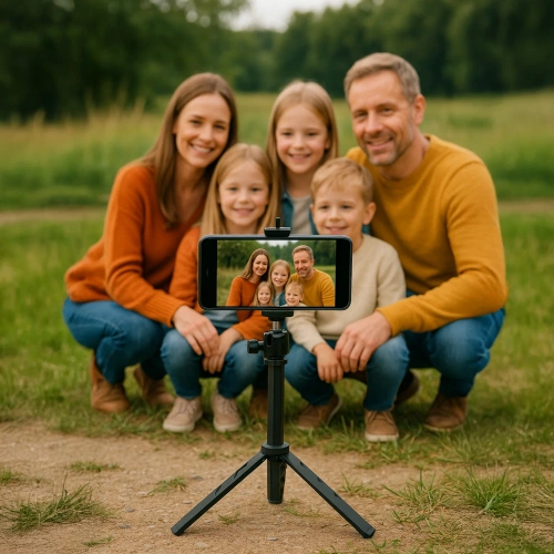 Mobilt fotosæt med et 25 cm stativ og Bluetooth-fjernbetjening | Telefonholder, 360° hoved til fotos og videoer |