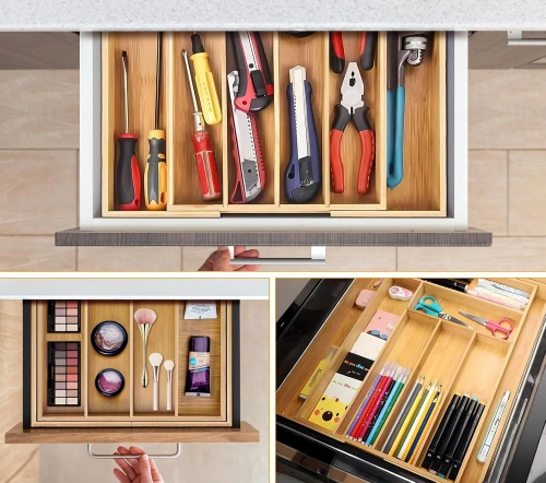 Organizador de talheres | Inserto de gaveta de bambu com 8 compartimentos | KBT-G844