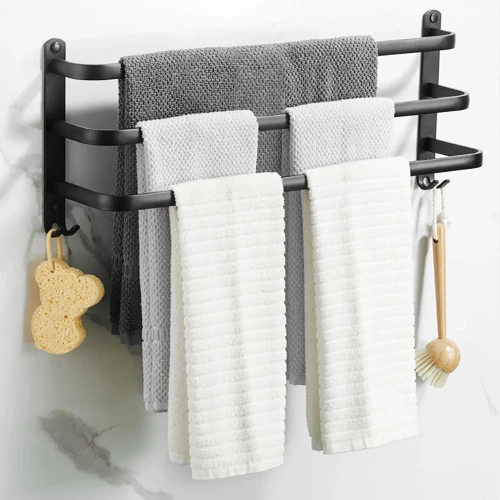 MJR-50CM-3-NOIR | Porte-serviettes | Support mural de salle de bain | Barre de salle de bain