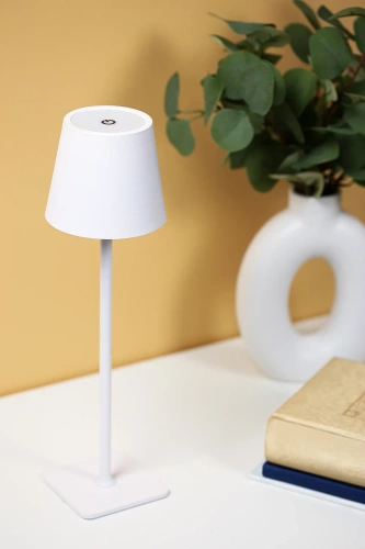 HJA20-BIELA | LED stolná lampa | Bezdrôtové nočné svetlo | Dotykové svietidlo do hotela, reštaurácie